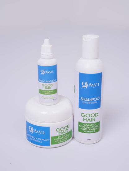 *Tratamiento Capilar Good Hair | Champú +Mascarilla +Gotas Magicas